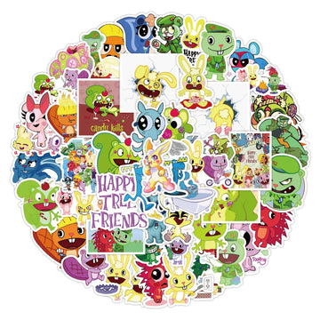 sticker cartoon happy tree friends autocollant dessin animé visage souriant adhésif vinyle étanche pvc