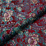 tissu brocart fleurs rouge rose jaune bleu polyester durable qualité jacquard teint decoration materiau