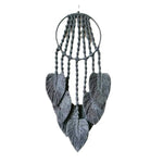 décoration murale boho dreamcatcher gris plumes macramé artisanal decoration