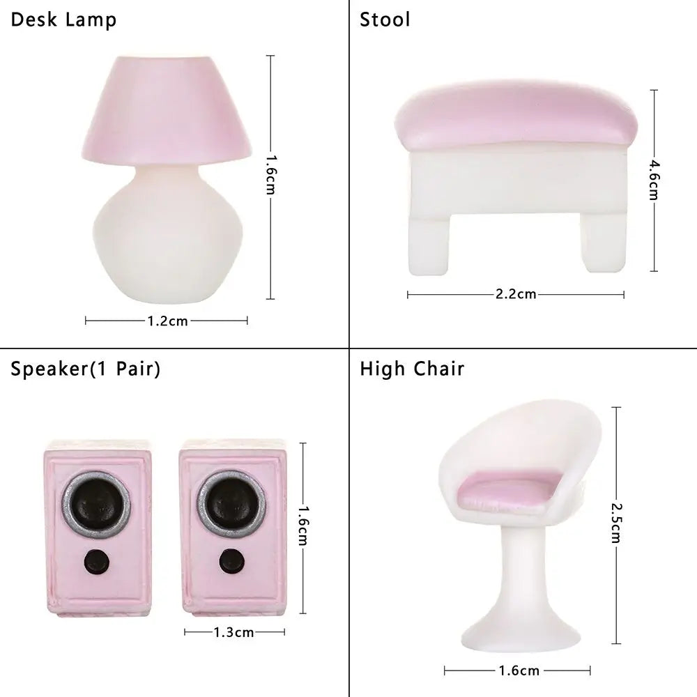 meubles miniatures poupées rose blanc modernes armoire frigo lave linge micro ondes téléviseur commode