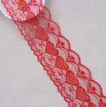 ruban dentelle polyester largeur 75mm couleurs rouge rose vert bleu motifs floraux classique