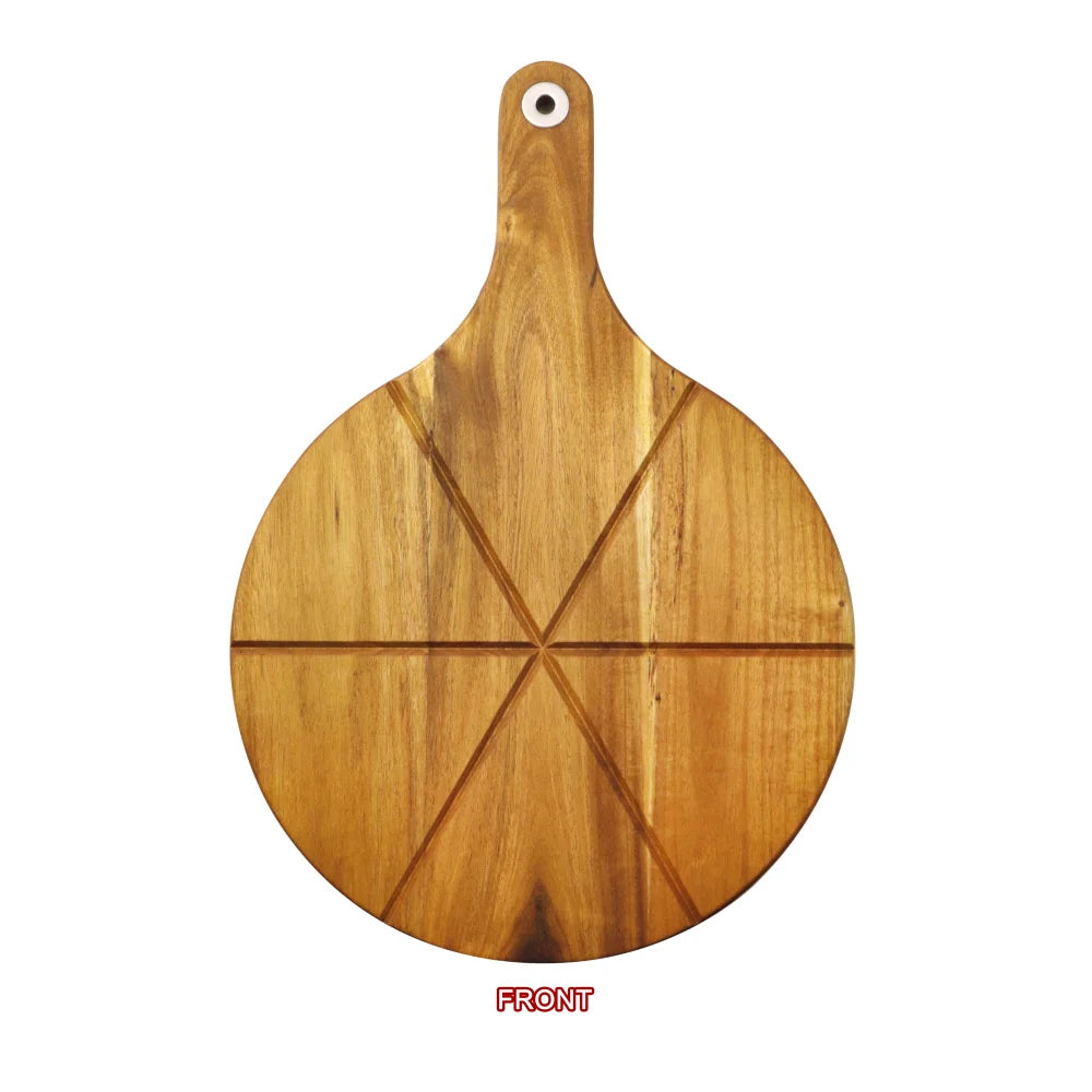 planche pizza bois acacia grain visible ligne gravée marron rustique