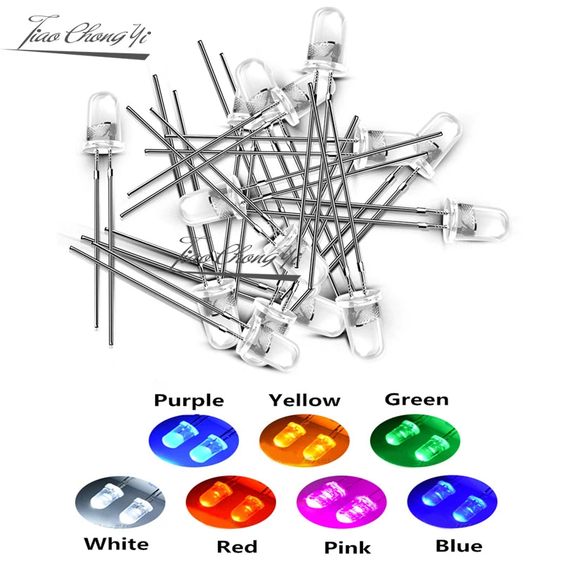 ampoules led 5mm violet jaune vert blanc rouge rose bleu transparentes standard 1000pcs