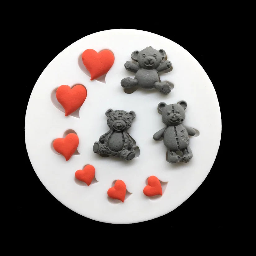 moule silicone ours coeurs décoration gâteau fondant sugarcraft résine cupcakes cartoonaire respectueux environnement