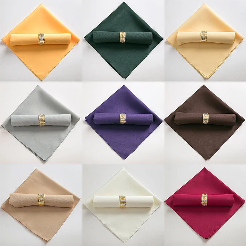 serviettes table pliées polyester 48x48cm orange vert beige gris violet marron rouge classique clips