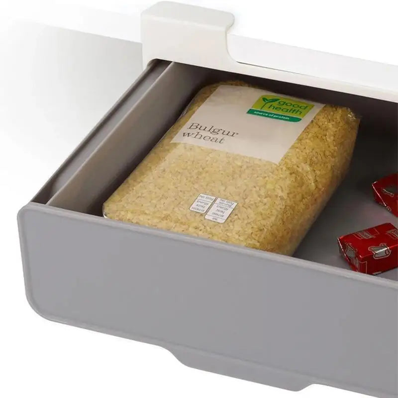 rangement sous meuble adhésif gris clair moderne compartiments amovibles étiquettes épices stockage cuisine support