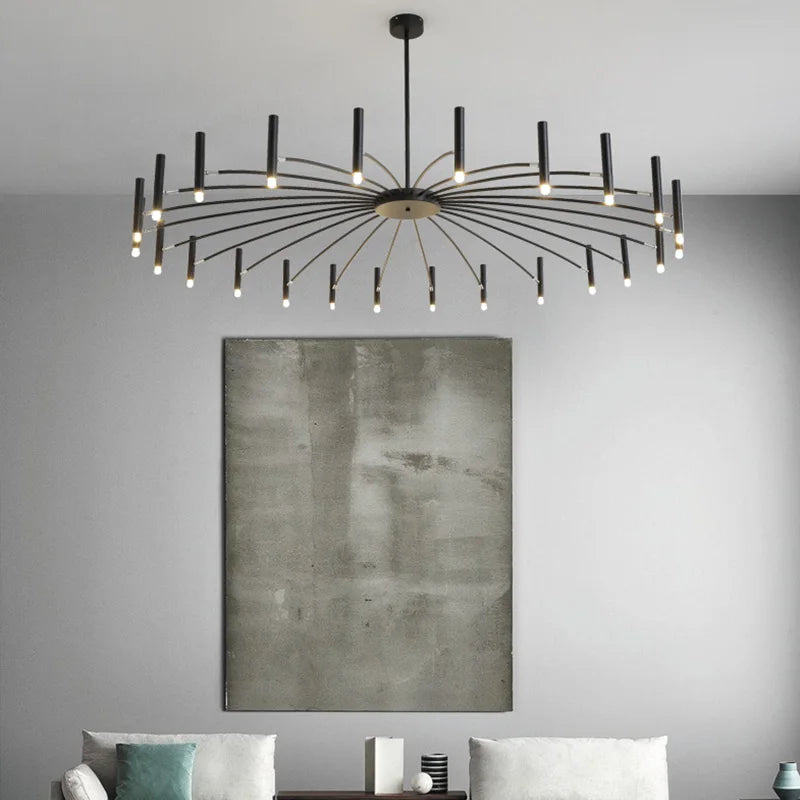 Suspension lumineuse moderne métal blanc noir branches radiales salon chambre d'hôtel