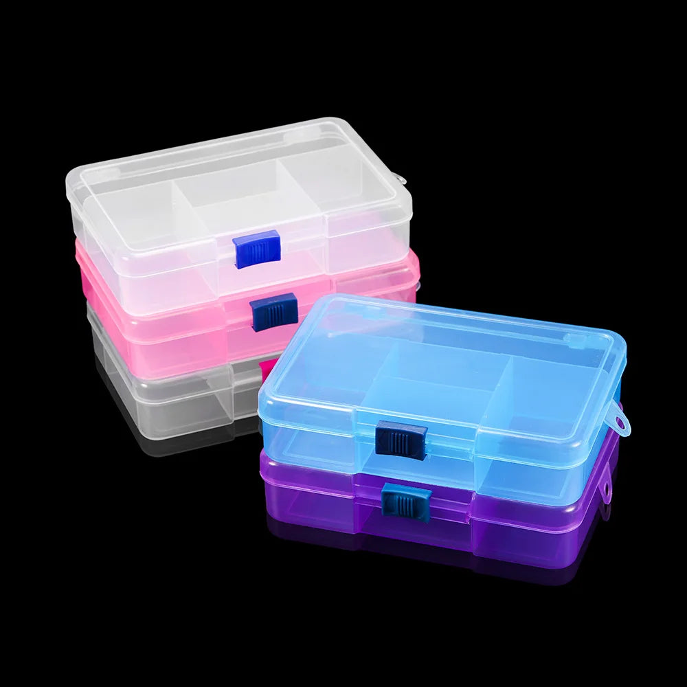 boîte rangement bijoux transparente rose bleu violet poignée compartiments plastique moderne pratique