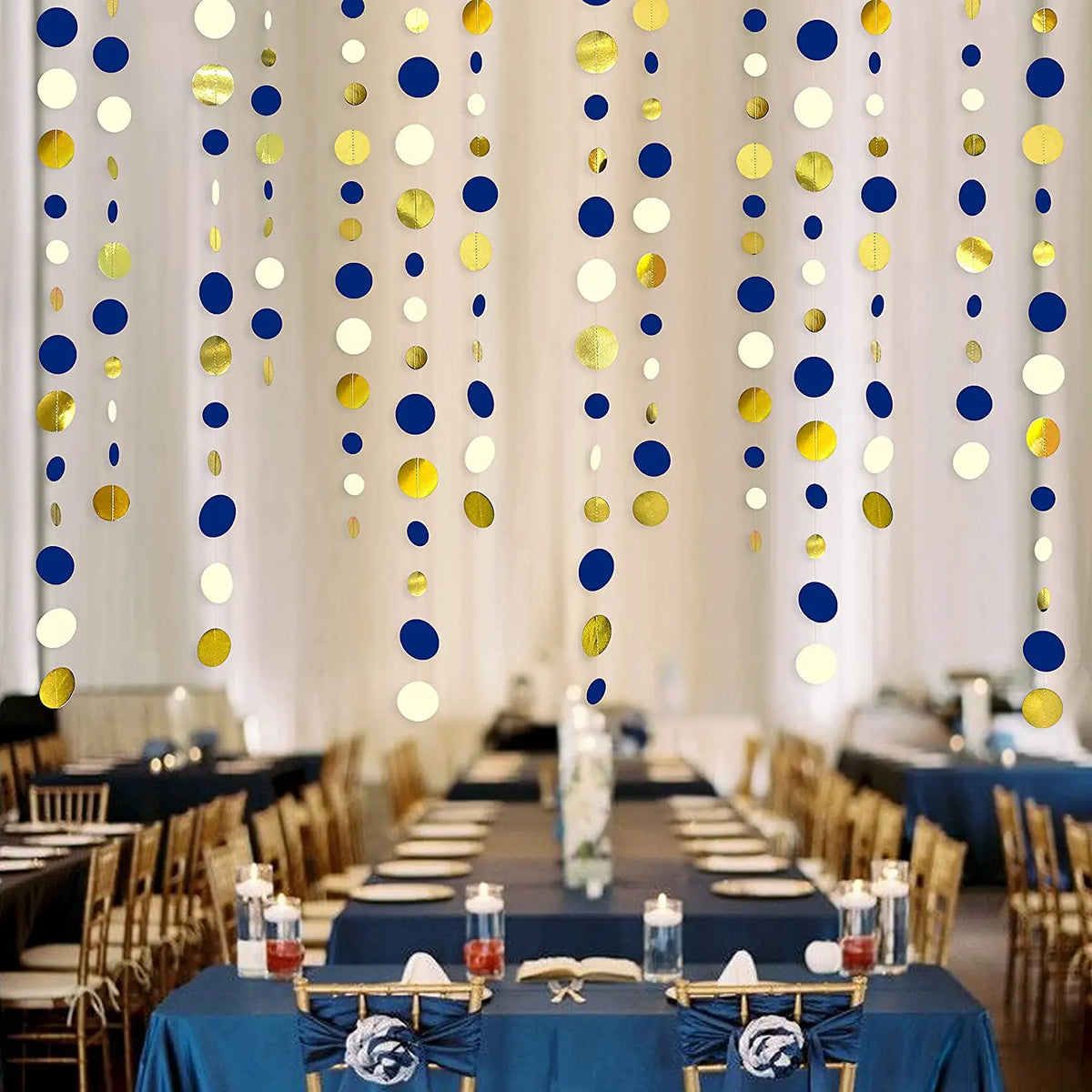 guirlande cercles bleu marine doré blanc décoration anniversaire mariage révélation sexe festive