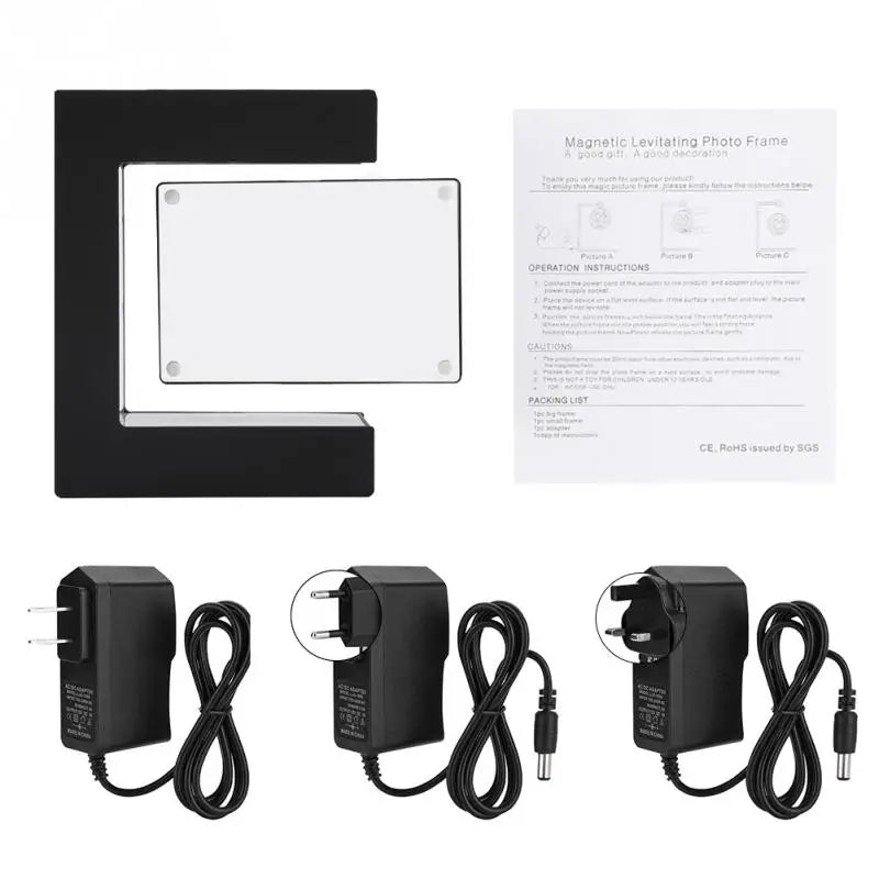 Cadre photo flottant magnétique blanc suspendu au mur