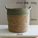panier tissé main fibre naturelle vert clair beige rustique réutilisable respectueux environnement pliable rangement