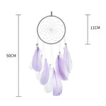 attrape rêves traditionnel plumes bois blanc rose violet bleuclair fil suspension