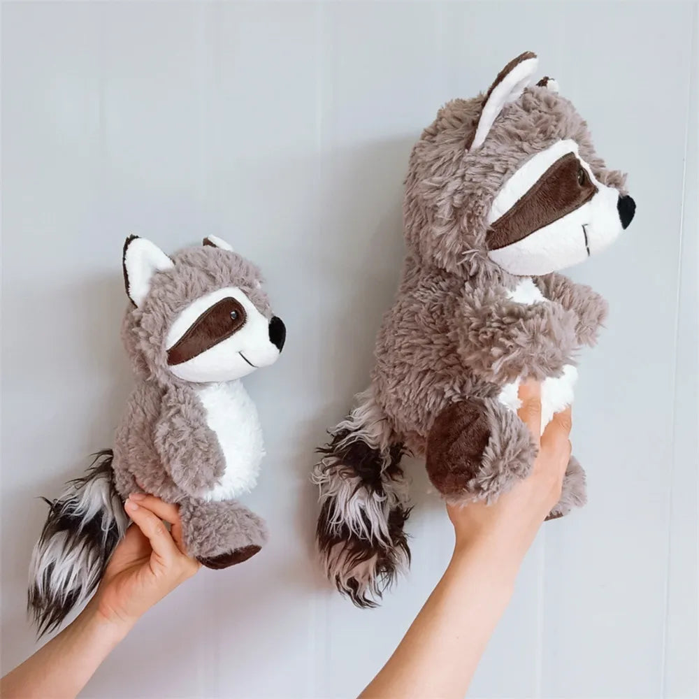 peluche raton laveur gris blanc tête masque queue rayée douce enfant anniversaire cadeau
