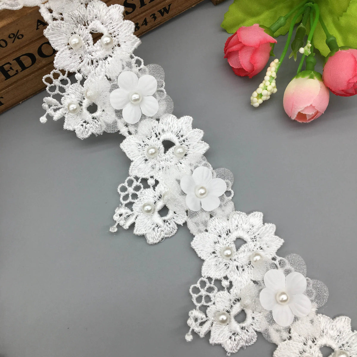 dentelle florale 3d polyester coton mariage chapeau robe blanche rose romantique