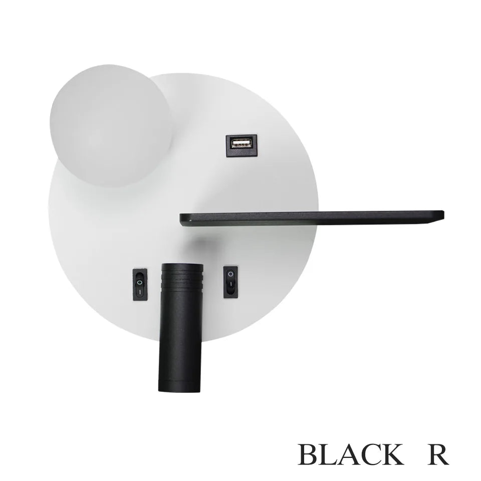 lampe murale moderne étagère usb blanc noir rose adjustable chambre salon
