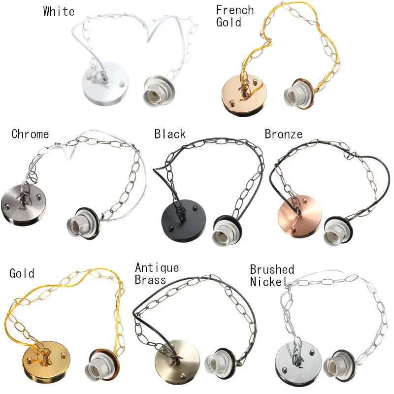 support lampe suspendue vintage chaîne métallique or bronze chrome blanc eyelets vis inclusion