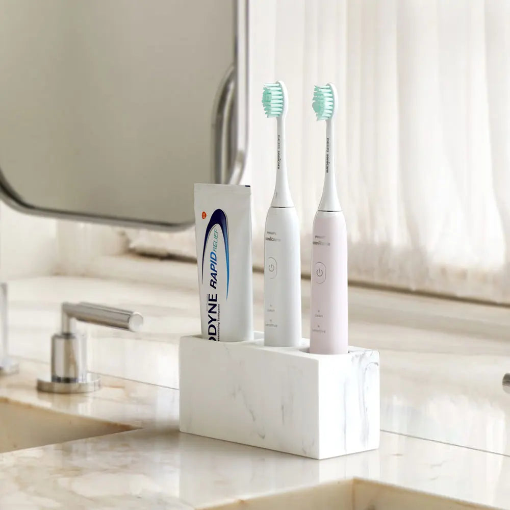 rangement brosses dents dentifrice moderne imitation marbre noir blanc rose vert