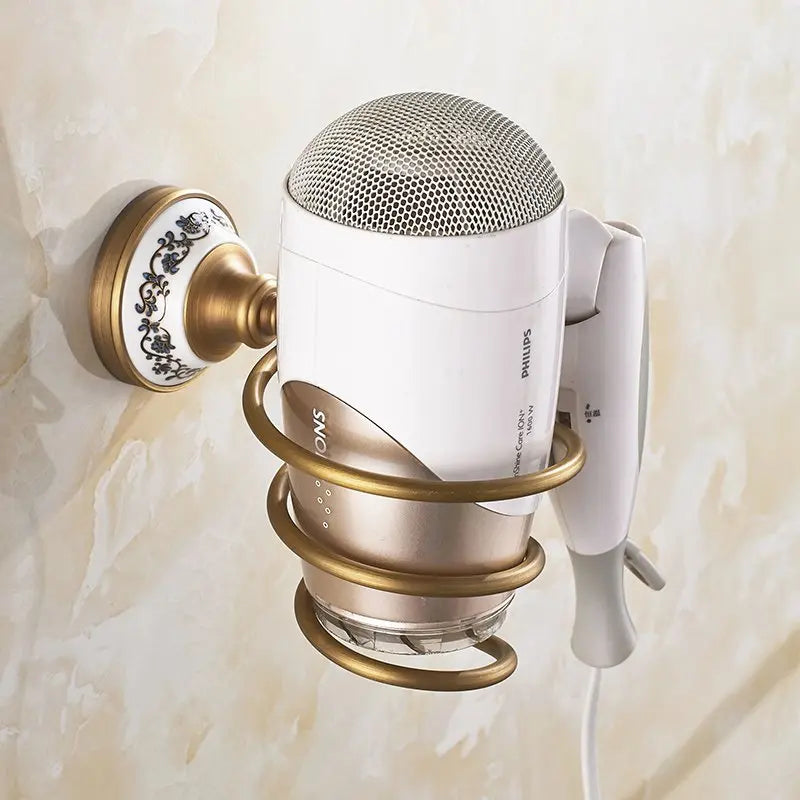 accessoires salle bain or motif floral classique porte serviettes brosse toilette porte sèche cheveux