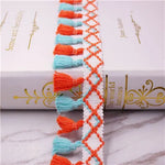 ruban pompons boho chic orange rose bleu noir blanc rouge diamants géométriques 100 polyester