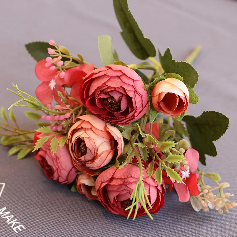 fleur artificielle rose thé soie bouquet rouge blanc décoration mariage maison jardin