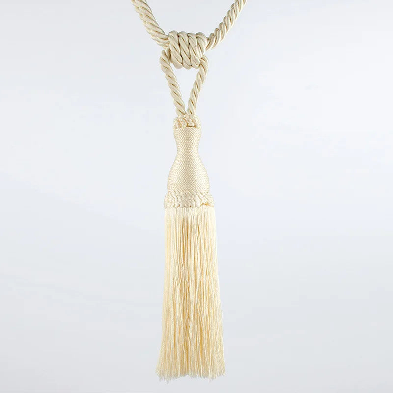 accessoires rideau attaches pompons franges tressage corde beige doré blanc cassé bohème classique