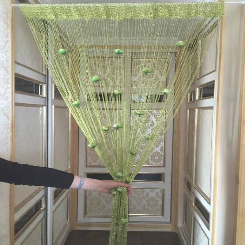 rideau décoratif franges polyester translucide vert blanc moderne ornemental festif orientalSuspense, voici titre respectant