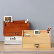 Boîte de rangement bureau en bois multifonction avec tiroir pour trier documents et fournitures
