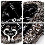 horloge murale art déco plumes paon strass solaire résine noir argenté unique