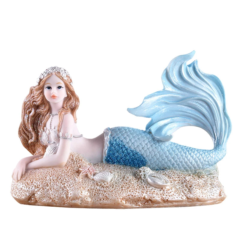 statue sirène résine bleu clair rose pâle coquillage mariage décoration intérieure fée méditerranéenne