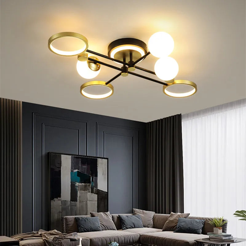 lustre moderne suspendu verre dépoli fer forgé noir doré led contemporain semi encastré