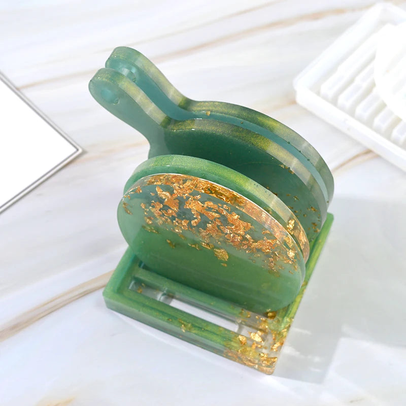 moule silicone résine époxy diy coaster support géométrique moderne élégant fleur paillettes dorées