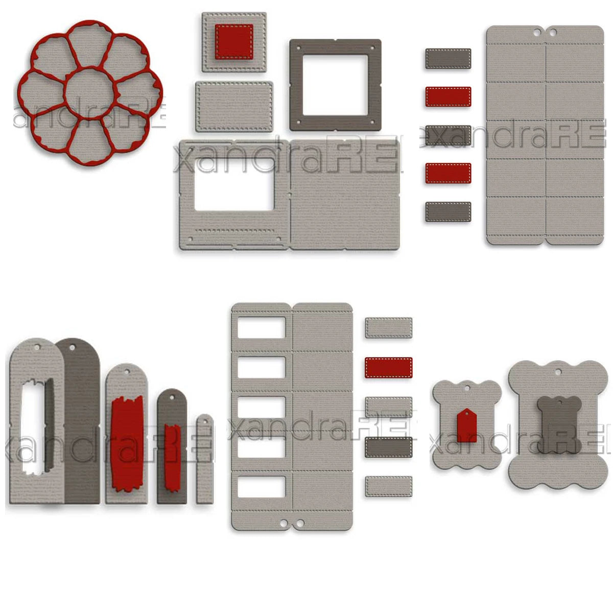 étiquettes scrapbooking papier cartonné fleur cercle carré rectangle eyelets motifs pointillés gris rouge