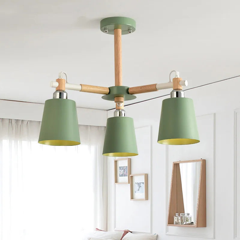 lampe suspendue moderne vert gris conique bois led encastrée