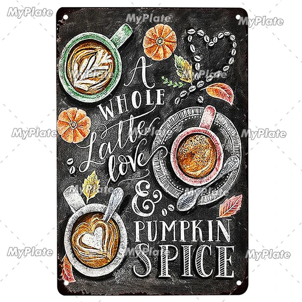 affiche métallique vintage tableau noir illustrations colorées plats boissons décoration murale rétro