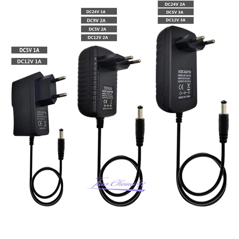 adaptateur secteur 12v 2a 24v 1a 5v 3a prise eu us câble noir classique