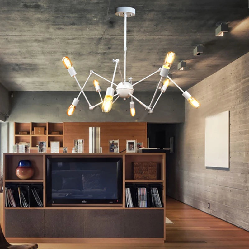 suspension lumineuse industrielle fer noir 12 lumières pince suspension branches ampoules éclairage loft art