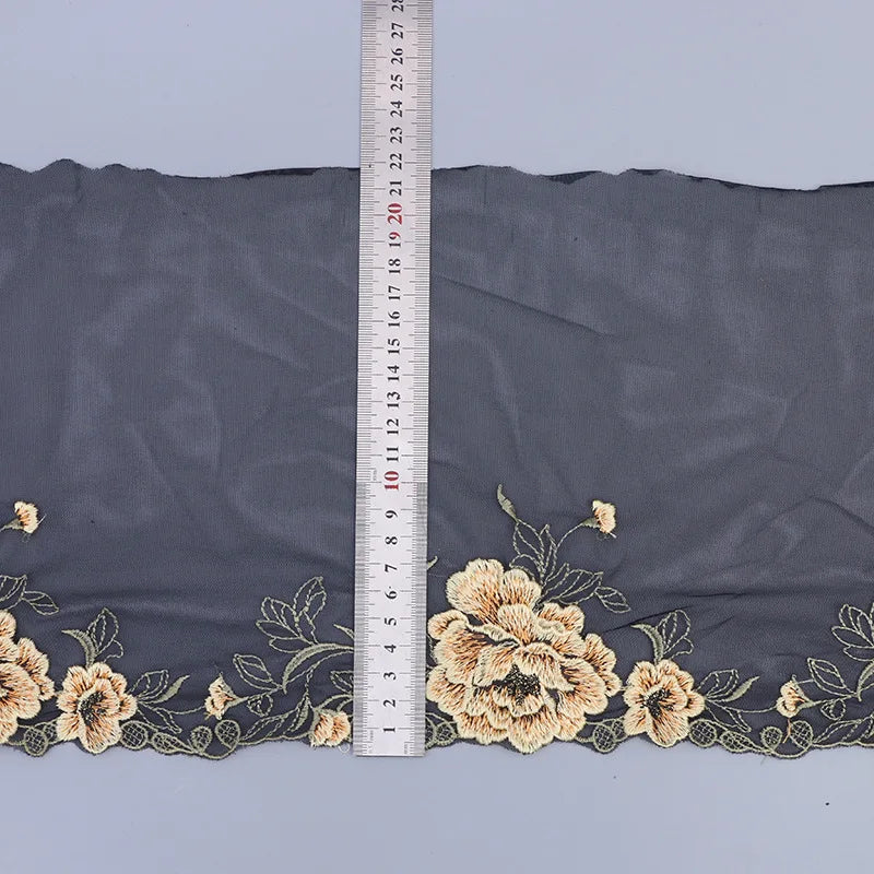 tissu dentelle motif floral doré polyester élégant noir opacité couture robe décoration artisanale