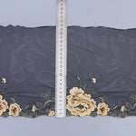 tissu dentelle motif floral doré polyester élégant noir opacité couture robe décoration artisanale