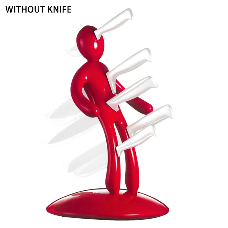porte couteaux moderne personnages stylisés couteaux intégrés rouge noir adhésif cuisine