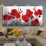 toile d'art moderne fleurs rouges fond noir blanc décoration mur horizontale sans cadre imperméable