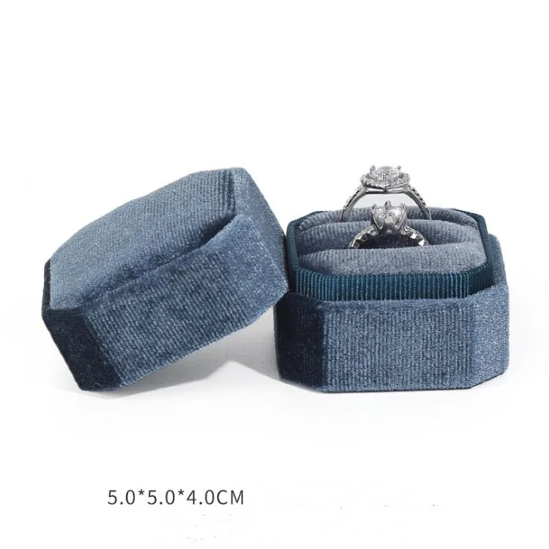 boîte rangement bague velours classique vert beige bleu 5x5x4cm double anneau