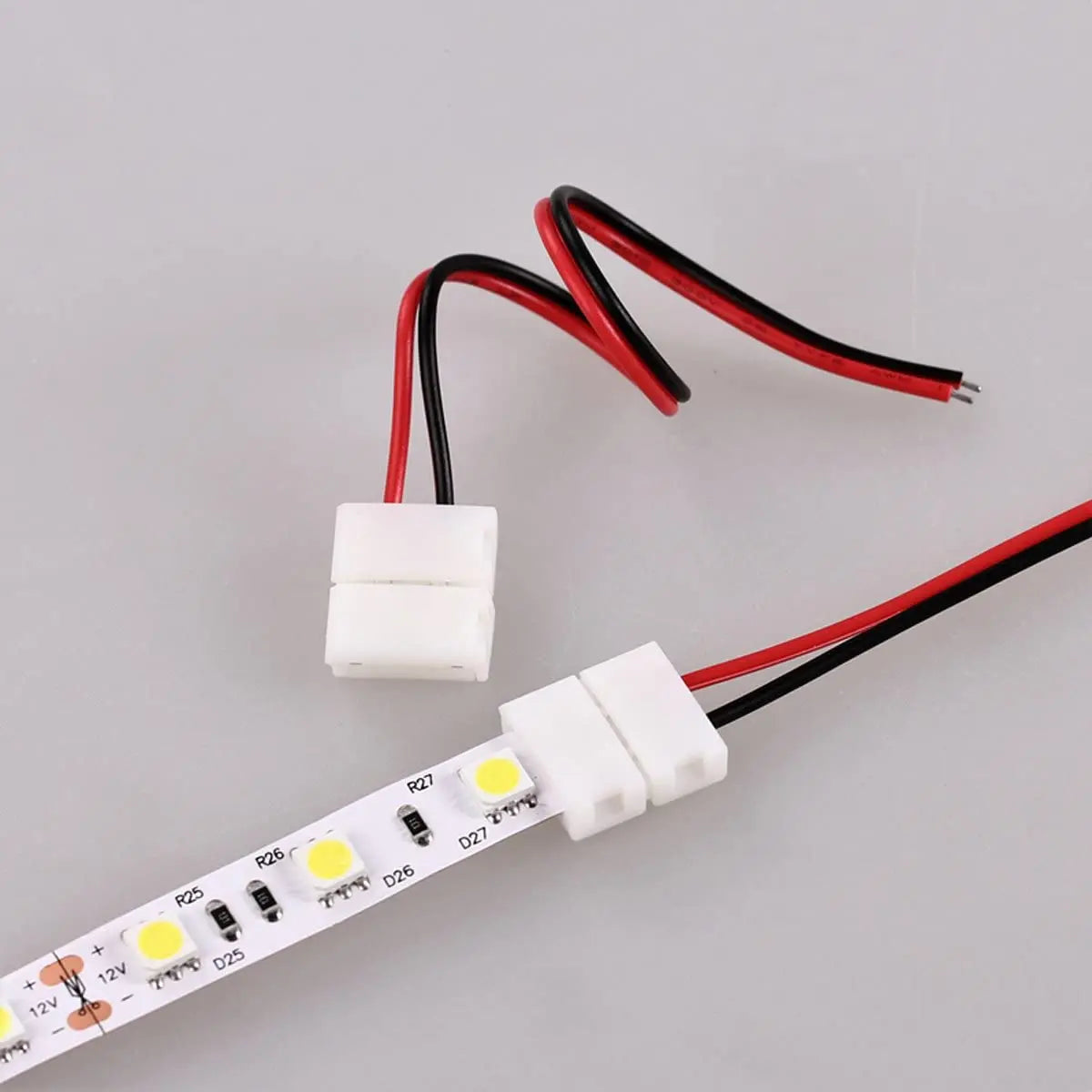 connecteur ruban led clip blanc rouge noir plat lisse basse tension smd 3528 5050