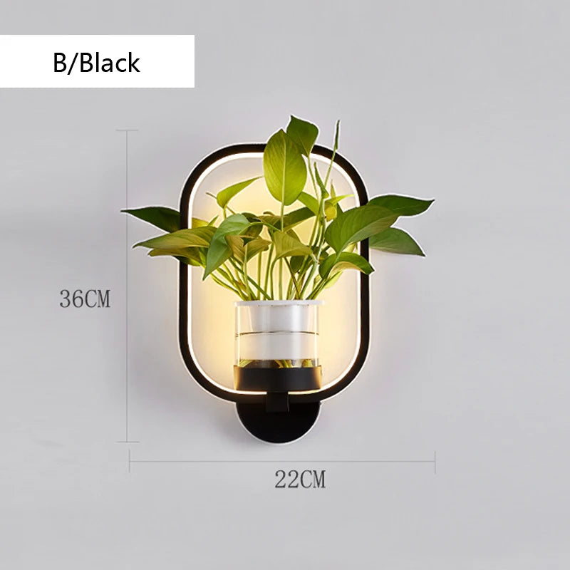 lampe murale moderne minimaliste noire blanche plante pot plastique transparent chambre salon entrée