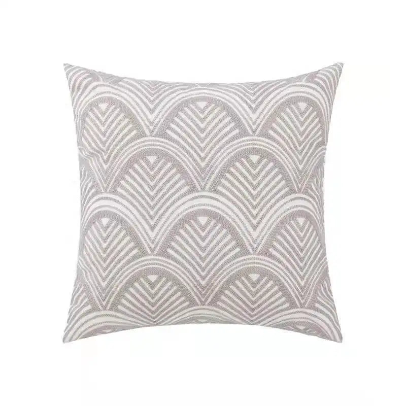 housse coussin brodée géométrique moderne fleur abstraite couleur beige blanc vert jaune décoration intérieure