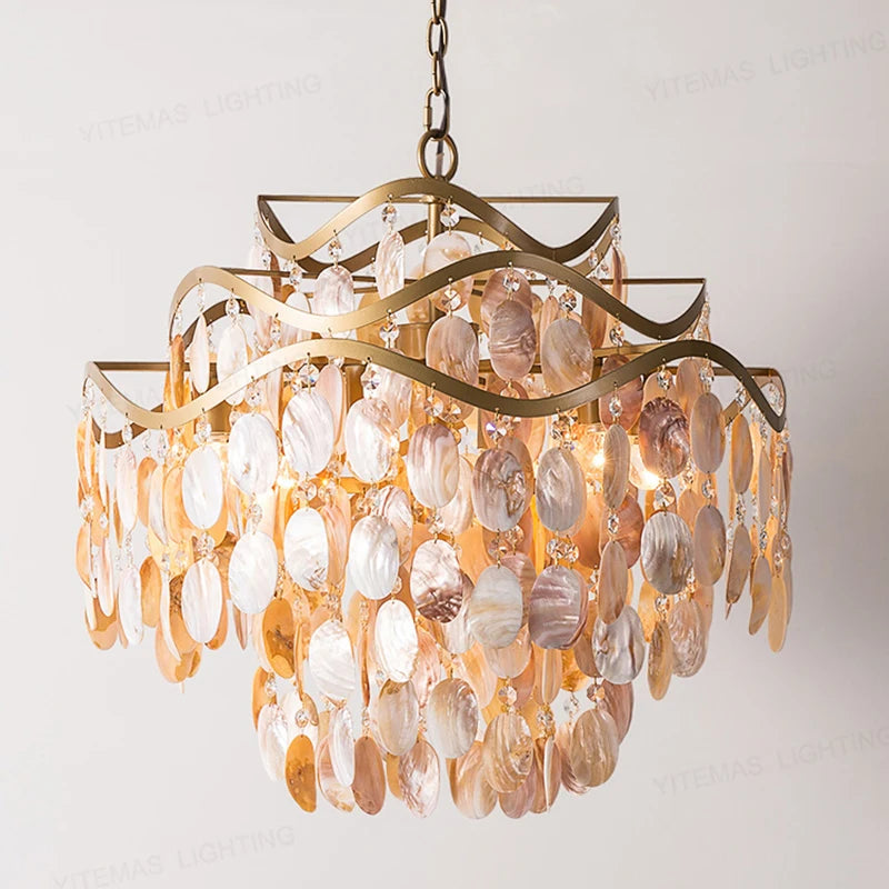 chandelier cuivre coquillages cristaux suspension moderne bohème lumières lumières lumières