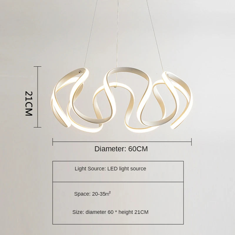 suspension lumineuse or blanc spirales élégante contemporaine plafonnier chaînes LED moderne