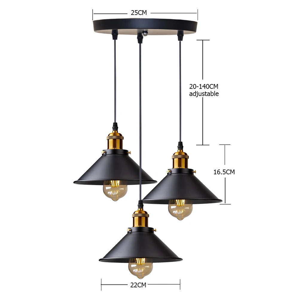 lampe suspendue industrielle conique noire dorée éclairage salon chambre éclairage intérieur E27 adaptable