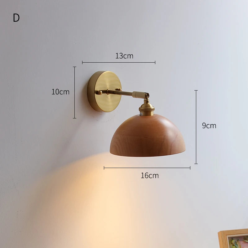 lampe murale industrielle moderne or marron foncé conique réglable bois ampoule led fixée sans