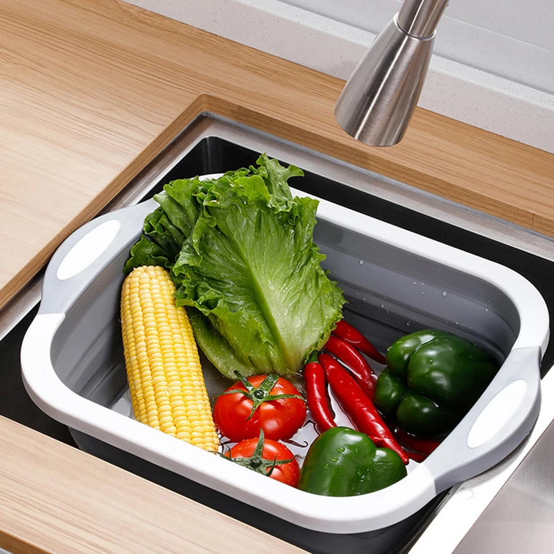 planches découper pliables bac lavage rétractable gris blanc vert moderne utilitaire cuisine légumes poissons