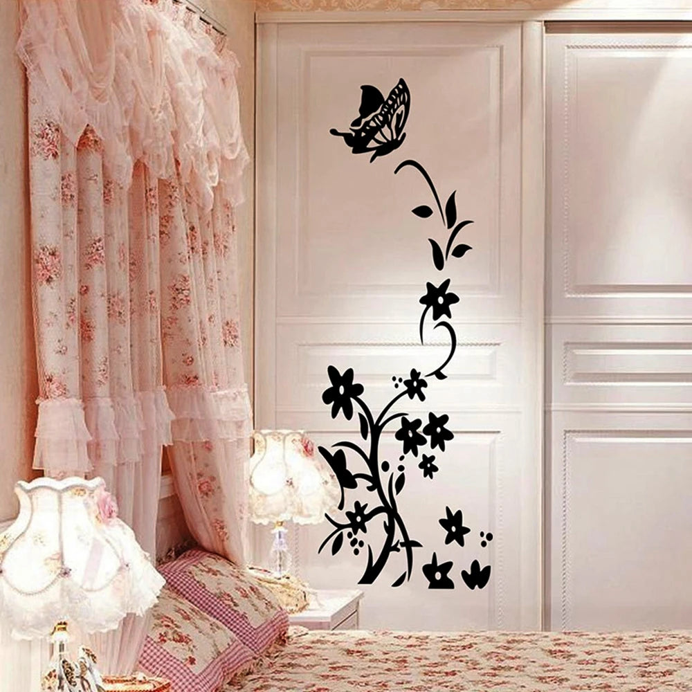 autocollants decoratifs fleurs papillons noir blanc minimaliste adhésif mur 30x30cm 60x40cm 70x25cm decoration maison